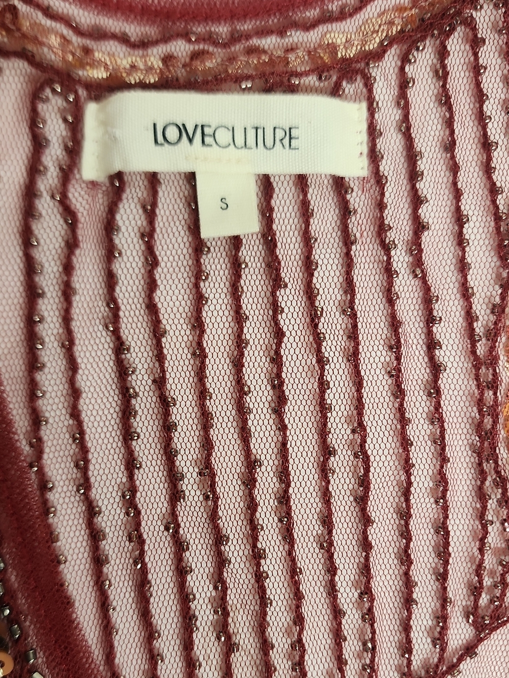 LOVECULTURE Size S Burgundy Sequin Stunning Beautiful Mesh Racerback Camisole - Picture 10 of 10